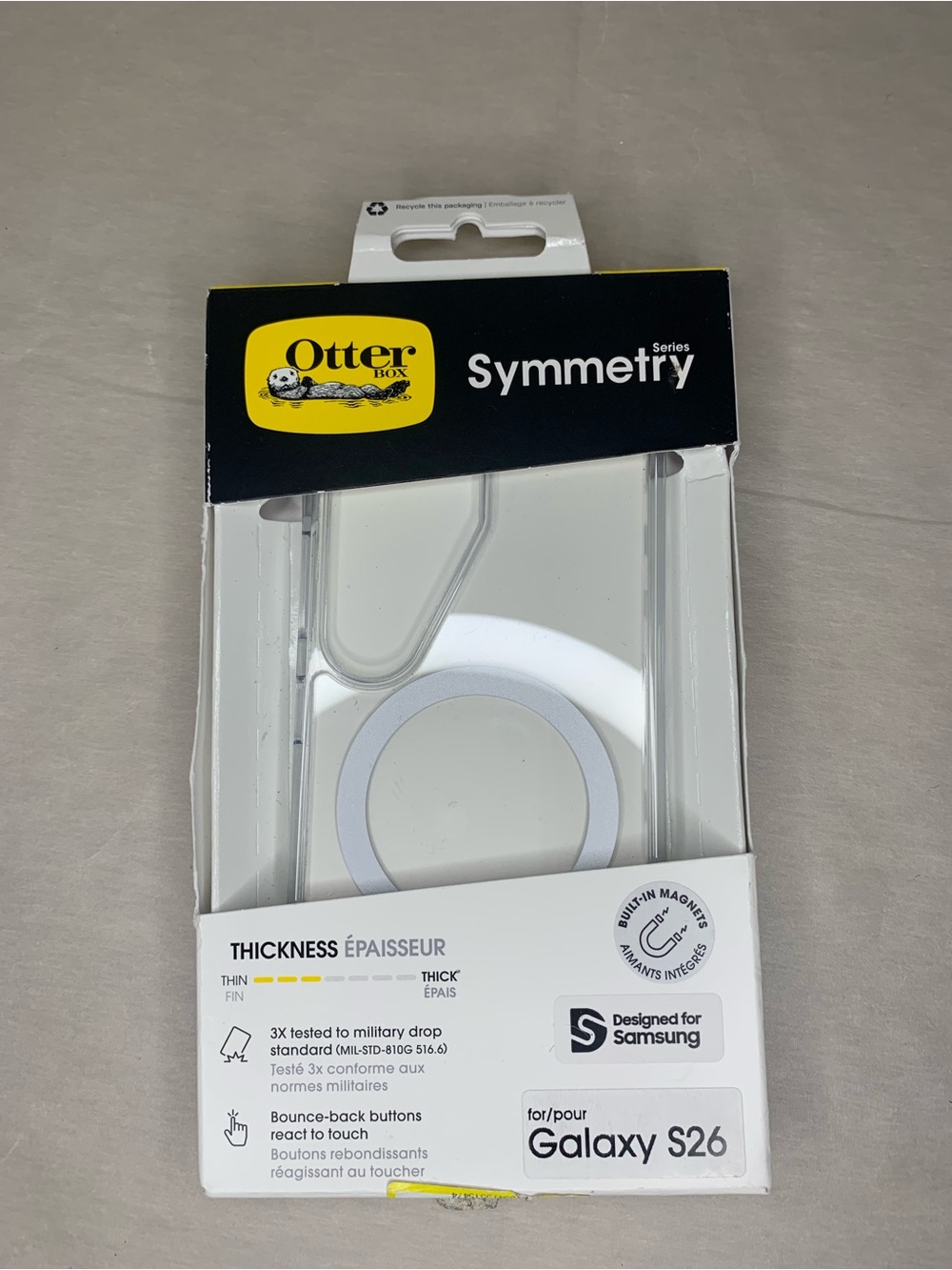 OtterBox Symmetry Clear Case with White MagSafe Ring for Galaxy S26